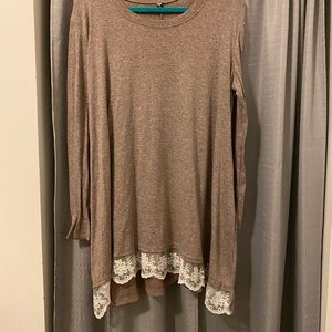 Plus size long fall shirt with lace